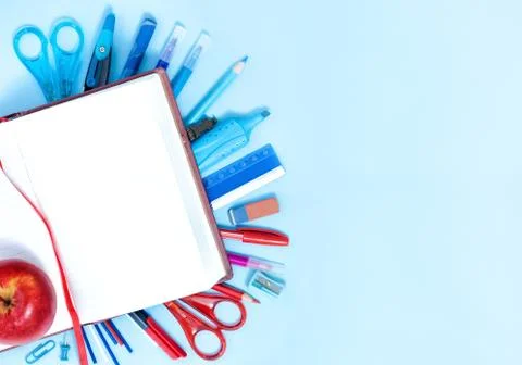 Back to School Background in Blue, Red and White Colors Stock Photos