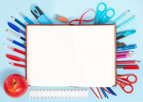 Back to School Background in Blue, Red and White Colors Stock Photos