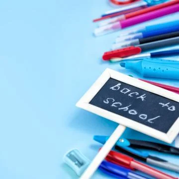 Back to School Background in Blue, Red and White Colors Stock Photos