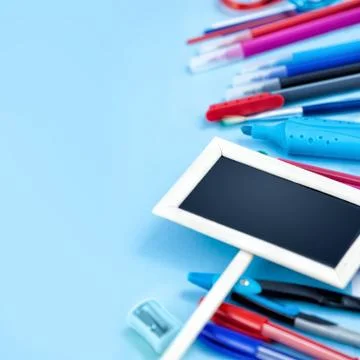 Back to School Background in Blue, Red and White Colors Stock Photos