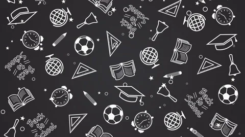 Back to School, background with book, globe, pencil, ball, clock Stock Footage 114074988