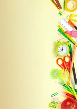 Back to School Background Border with Alarm Clock Stock Photos