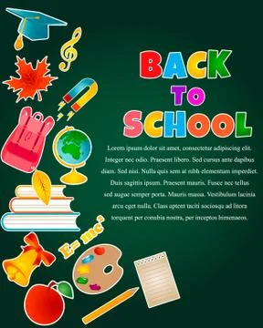Back to school background with bright letters and school icons Stock Illustration