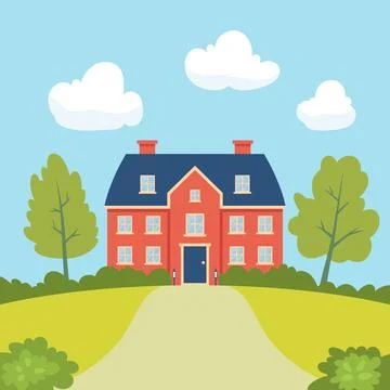Back to School Background. Cartoon School Building. Colorful Flat Style Design Ilustración de archivo
