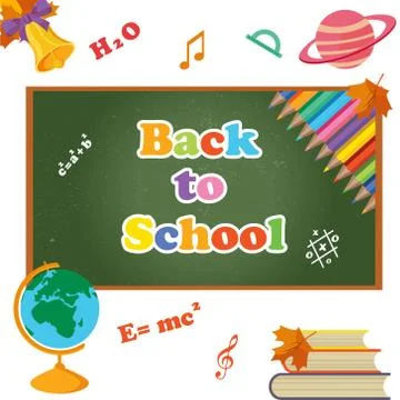 Back to school background with chalkboard and elements Stock Illustration