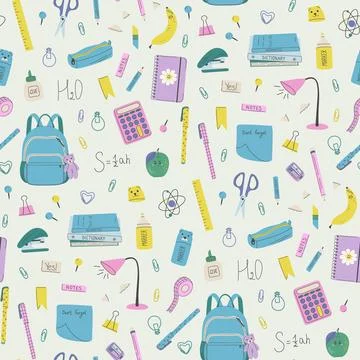 Back to school background. Children's school elements seamless pattern. 스톡 일러스트
