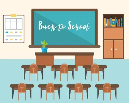 Back to school background, classroom in flat design Illustrazione stock