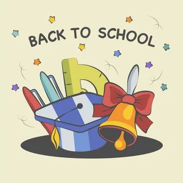 Back to school background composition of bell pens and ruler イラスト素材