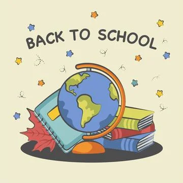 Back to school background composition from globe notebook and books Stock Illustration