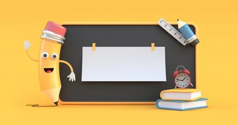 Back to school background with copy space 3d render Stock Illustration