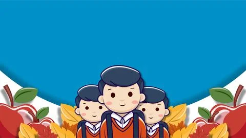 Back to school background with cute cartoon schoolboys in uniform autumn le.. Stock Illustration