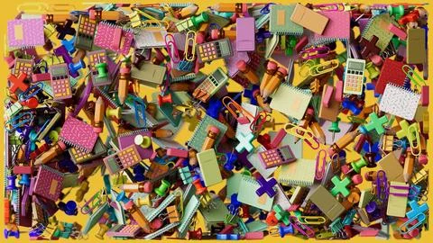 Back to School background design with colorful floating school supplies in .. Stock Illustration