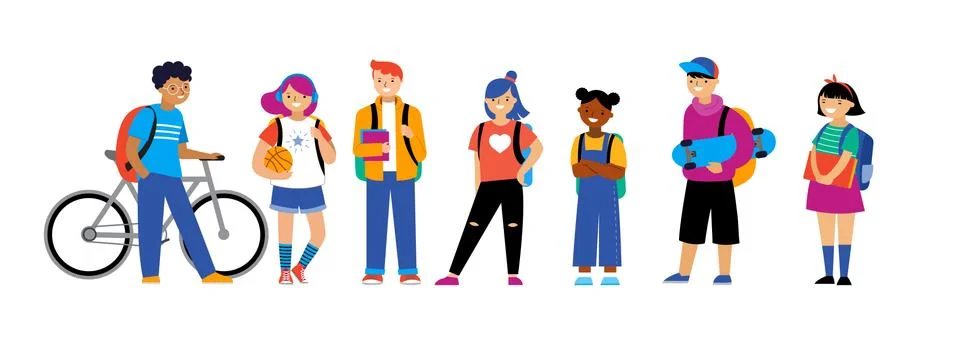 Back to school background, diversity concept for children - schoolboys and Illustrazione stock