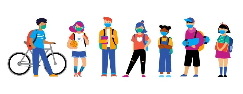 Back to school background, diversity concept for children - schoolboys and Stock Illustration