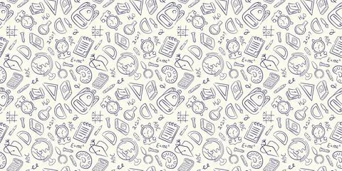 Back to school background in doodle style. Education, science concept seamless Stock Illustration