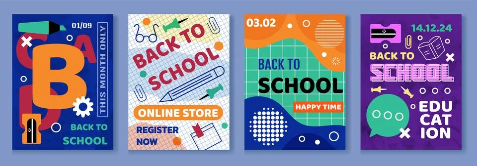 Back to school background. Education flyer. Students stationery. Abstract Illustrazione stock