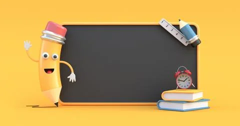 Back to school background with empty black board 3d render Stock Illustration