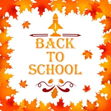 Back to school background with frame of leaves, text, design elements イラスト素材