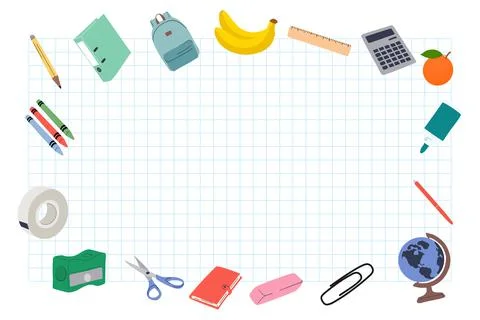 Back To School Background Frame With School Supplies Boarder Stock Illustration