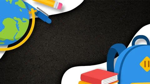 Back to school background with globe pencil backpack and books on blackboard. Stock Illustration