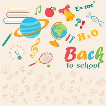 Back to school background with globe, planet, stationery and text. Stock Illustration