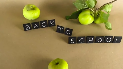 Back to school background with green apples Stock Footage 341323970