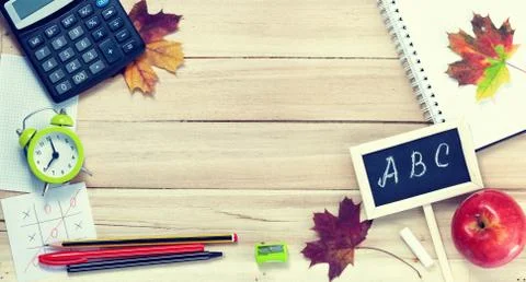 Back to School Background with Office Tools Stock Photos