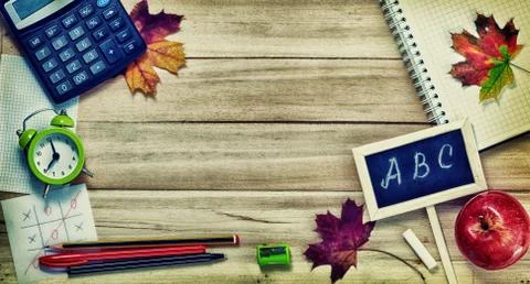 Back to School Background with Office Tools Stock Photos