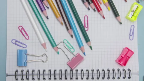 Back to School Background with an Open Exercise Book Stock Footage 337882791