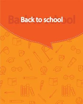 Back to School background in orange color. Education banner. Vector illustrat Stock Illustration