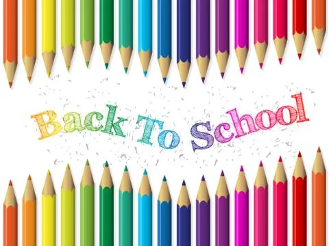 Back to school background with pencils and waving text Stock Illustration
