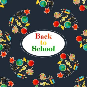 Back to school background with place for text, globe, apple, palette, leaf, g Stock Illustration