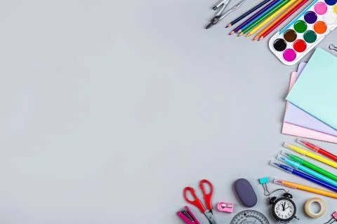 Back to School background with place for text. Collection of school supplies  Foto stock