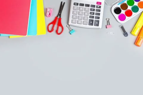 Back to School background with place for text. Collection of school supplies  Stock Photos