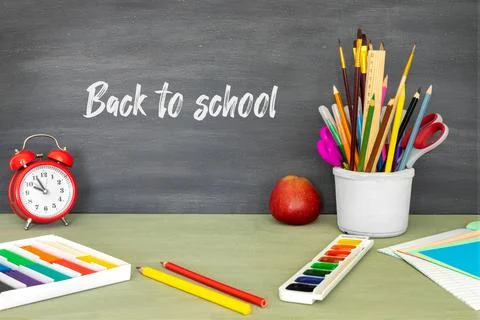 Back to School background with place for text. Horizontal banner for web desi Stock Photos