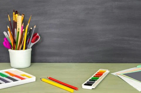 Back to School background with place for text. Horizontal banner for web desi Stock Photos