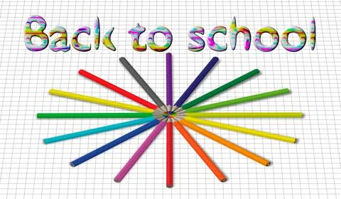 Back to school background with rainbow wave and pencils, vector illustration Stock Illustration