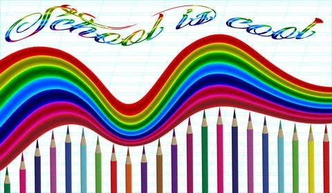 Back to school background with rainbow wave and pencils, vector illustration Stock Illustration