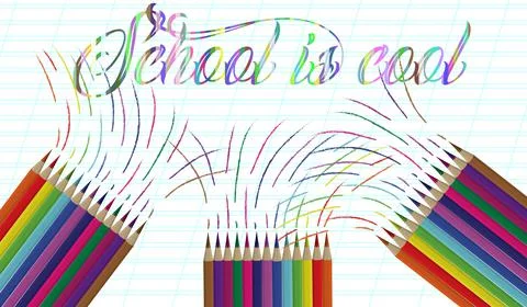 Back to school background with rainbow wave and pencils, vector illustration Stock Illustration