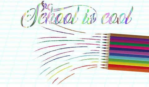 Back to school background with rainbow wave and pencils, vector illustration Stock Illustration