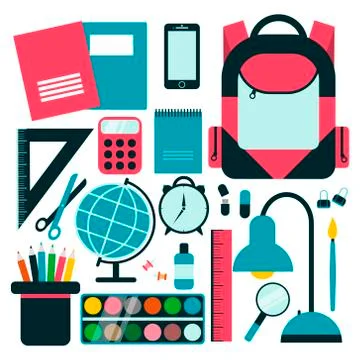 Back to school background with school supplies set. Illustrazione stock