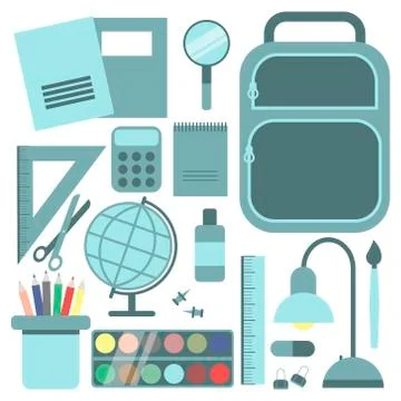 Back to school background with school supplies set. Illustrazione stock