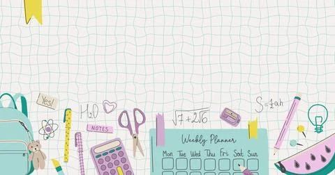 Back to school background with school supplies. Educational theme banner. Stock Illustration