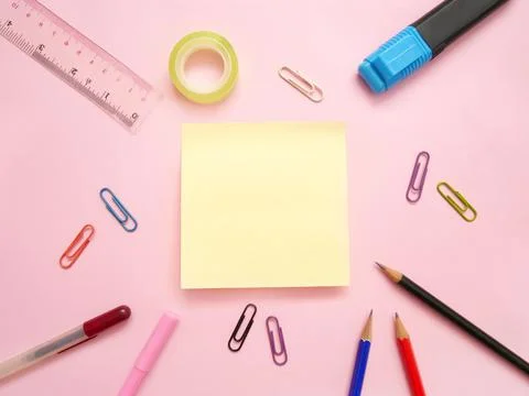 Back to school background with school supplies. Stock Photos