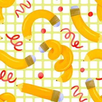 Back to school background with seamless pattern of cartoon flexible yellow .. Stock Illustration