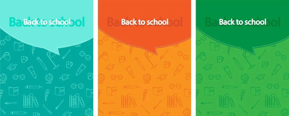 Back to School background. Set of education banners. Green, orange and blue Stock Illustration