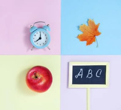 Back to School Background in Sky Blue, Yellow, Pink and Lilac Colors Stock Photos
