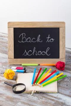 Back to school background with special school supplies, end of holiday, new s Stock Photos