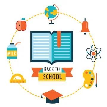 Back to school background with study theme icons Stock Illustration