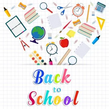 Back to school background with supplies tools Illustrazione stock